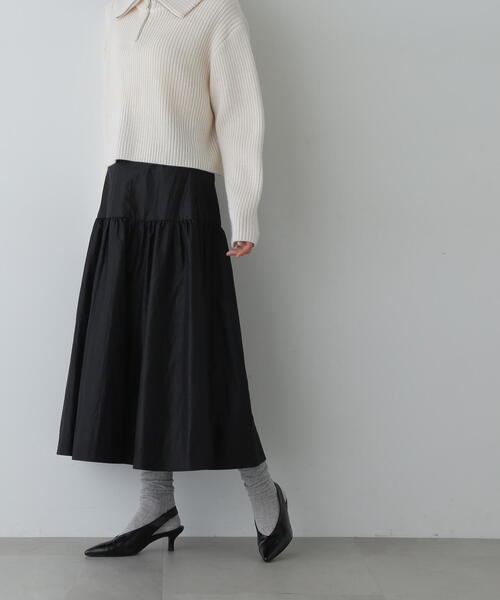 N.（N. Natural Beauty Basic）（エヌエヌナチュラルビューティーベーシック）の「◆切替ギャザーフレアスカート（スカート・レディース・ボルドー/ベージュ/ブラック・MEDIUM）」の5枚目の写真