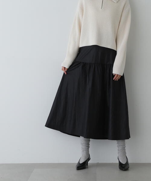 N.（N. Natural Beauty Basic）（エヌエヌナチュラルビューティーベーシック）の「◆切替ギャザーフレアスカート（スカート・レディース・ボルドー/ベージュ/ブラック・MEDIUM）」の6枚目の写真