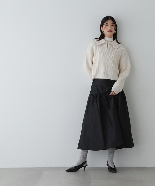 N.（N. Natural Beauty Basic）（エヌエヌナチュラルビューティーベーシック）の「◆切替ギャザーフレアスカート（スカート・レディース・ボルドー/ベージュ/ブラック・MEDIUM）」の7枚目の写真