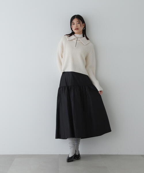 N.（N. Natural Beauty Basic）（エヌエヌナチュラルビューティーベーシック）の「◆切替ギャザーフレアスカート（スカート・レディース・ボルドー/ベージュ/ブラック・MEDIUM）」の8枚目の写真