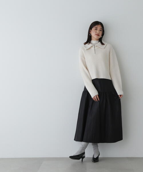 N.（N. Natural Beauty Basic）（エヌエヌナチュラルビューティーベーシック）の「◆切替ギャザーフレアスカート（スカート・レディース・ボルドー/ベージュ/ブラック・MEDIUM）」の9枚目の写真