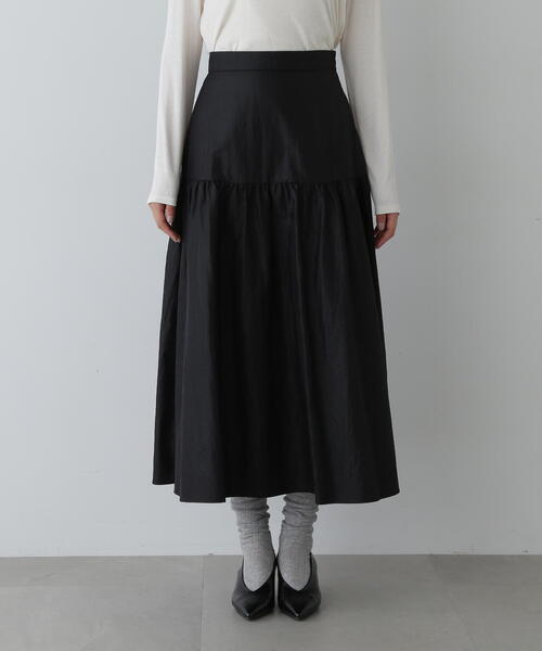 N.（N. Natural Beauty Basic）（エヌエヌナチュラルビューティーベーシック）の「◆切替ギャザーフレアスカート（スカート・レディース・ボルドー/ベージュ/ブラック・MEDIUM）」の10枚目の写真