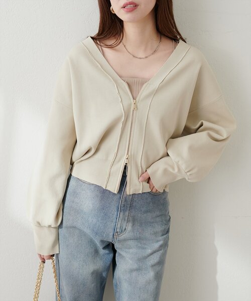 natural couture（ナチュラルクチュール）の「ポリニットWzipカーデ（カーディガン/ボレロ・レディース・アイボリー/サックスブルー/ブラック/モカ/パープル・FREE）」の8枚目の写真