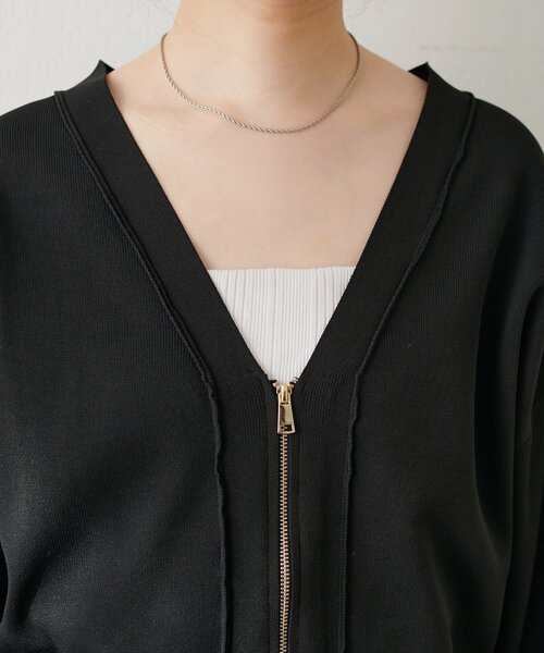 natural couture（ナチュラルクチュール）の「ポリニットWzipカーデ（カーディガン/ボレロ・レディース・アイボリー/サックスブルー/ブラック/モカ/パープル・FREE）」の17枚目の写真