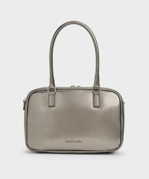 CHARLES & KEITH（チャールズ & キース）の「Sianna シアンナ テクスチャーボウリングバッグ（ボストンバッグ・レディース・スミクロ/ライトグレー/クリアブラウン・M）」の4枚目の写真