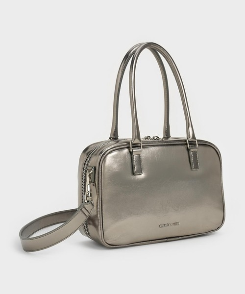 CHARLES & KEITH（チャールズ & キース）の「Sianna シアンナ テクスチャーボウリングバッグ（ボストンバッグ・レディース・スミクロ/ライトグレー/クリアブラウン・M）」の6枚目の写真