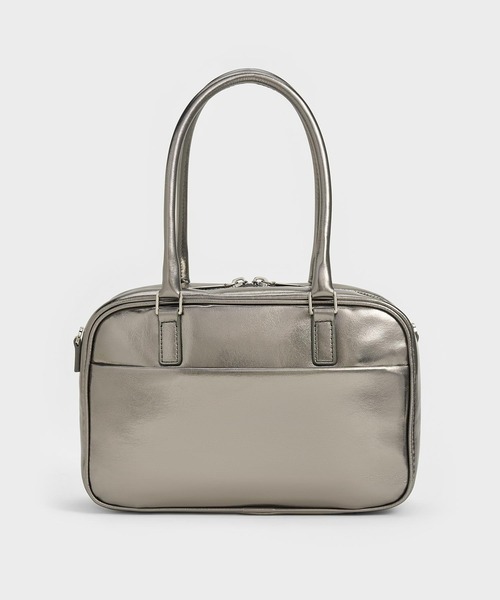 CHARLES & KEITH（チャールズ & キース）の「Sianna シアンナ テクスチャーボウリングバッグ（ボストンバッグ・レディース・スミクロ/ライトグレー/クリアブラウン・M）」の8枚目の写真