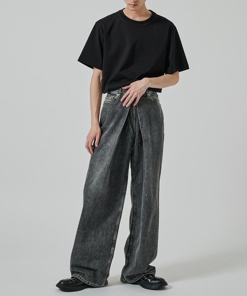 JOHN LAWRENCE SULLIVAN ワイドレッグデニム WASHED DENIM WIDE PANTS