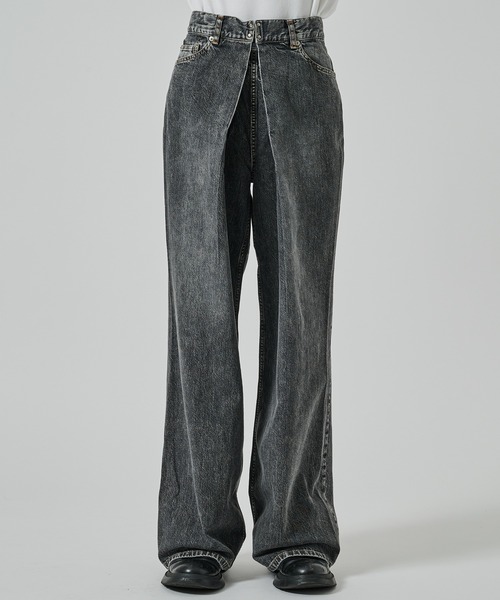 JOHN LAWRENCE SULLIVAN（ジョンローレンスサリバン）の「WASHED DENIM WIDE PANTS（デニムパンツ・メンズ・ダークインディゴブルー/ブラック・46/44）」の19枚目の写真