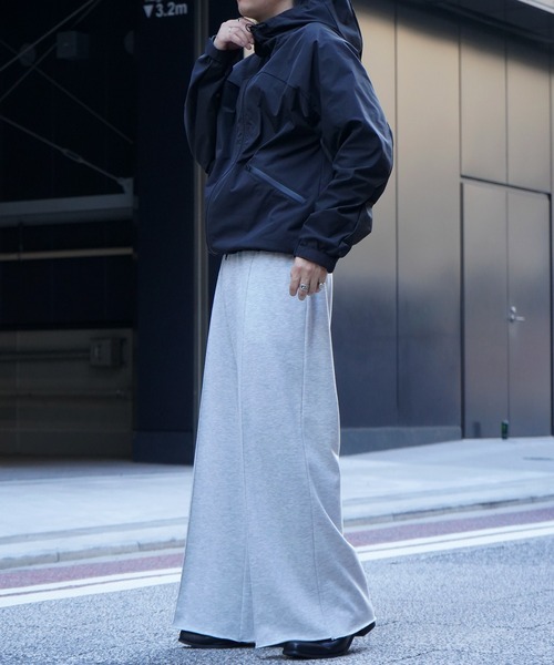 裾カットオフ センターピンタック ワイドストレートスラックス 裏毛
