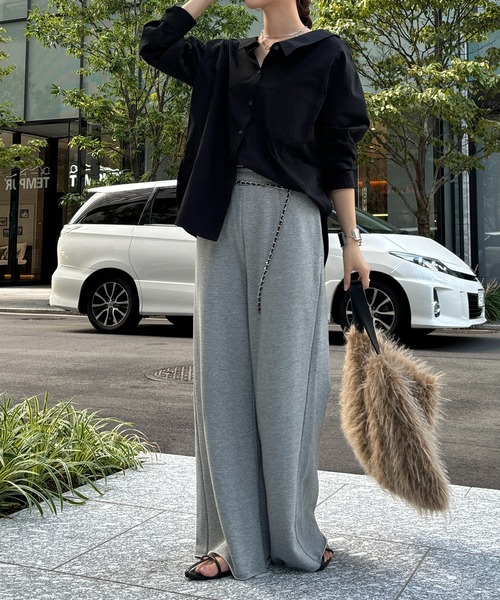 DouDou（ドゥドゥ）の「裏毛スウエットワイドパンツ（その他パンツ・レディース・グレー/アイボリー/ブラック・FREE/TM）」の6枚目の写真