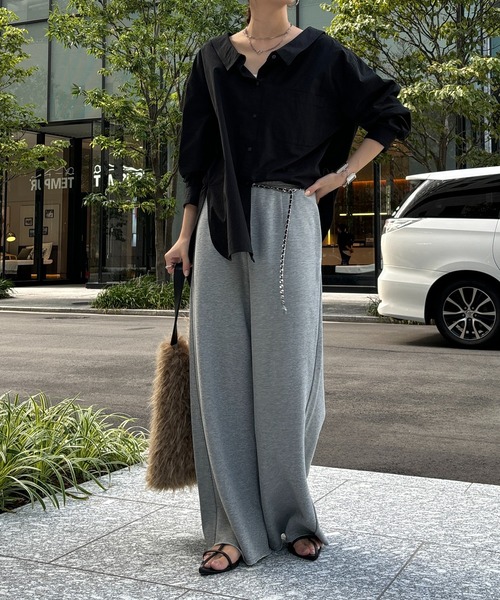 DouDou（ドゥドゥ）の「裏毛スウエットワイドパンツ（その他パンツ・レディース・グレー/アイボリー/ブラック・FREE/TM）」の7枚目の写真