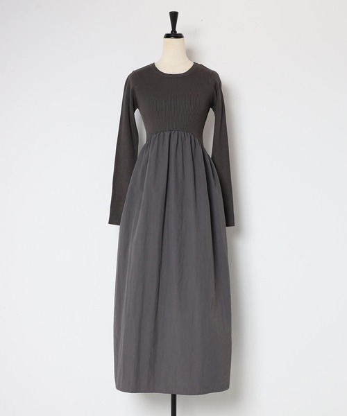 セール】異素材切り替えニットワンピース（ワンピース）｜Bonjour