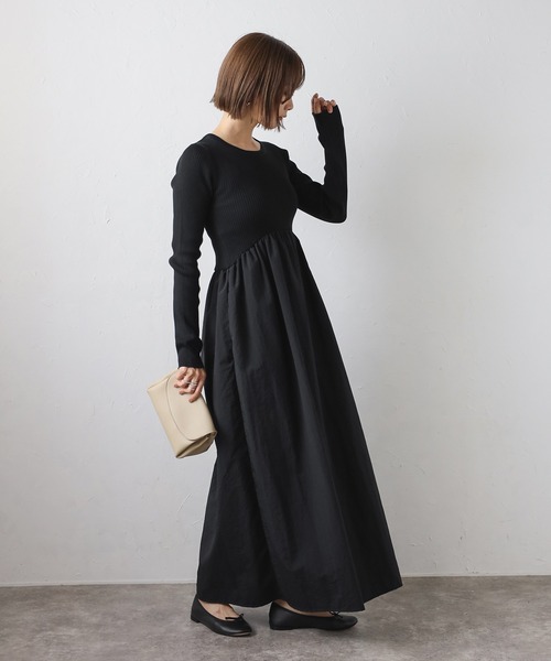 夏最終SALE試着のみ♡ユーラッテ麻ヘリンボーン夏ワンピース 08Mab リネンシャンブレー 多ボタン ギャザーワンピース 麻100