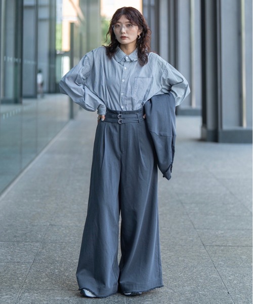 INTER FACTORY（インターファクトリー）の「yurina - ハイウエストボリュームワイドパンツ made in INTERFACTORY（スラックス・レディース・ブラック/ネイビー/グレー・SMALL/FREE）」の20枚目の写真