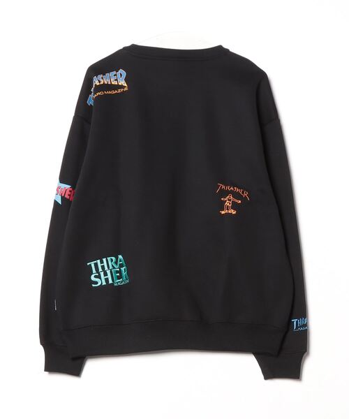【at】〔THRASHER/スラッシャー〕裏起毛 総柄プリント＆刺繍 クルーネック ビッグスウェット（スウェット）｜THRASHER（スラッシャー）