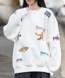 THRASHER（スラッシャー）の「【at】〔THRASHER/スラッシャー〕裏起毛 総柄プリント＆刺繍 クルーネック ビッグスウェット（スウェット・メンズ）」