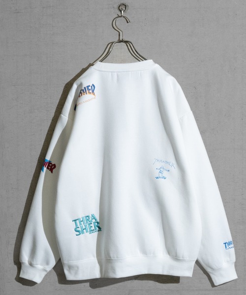 【at】〔THRASHER/スラッシャー〕裏起毛 総柄プリント＆刺繍 クルーネック ビッグスウェット（スウェット）｜THRASHER（スラッシャー）