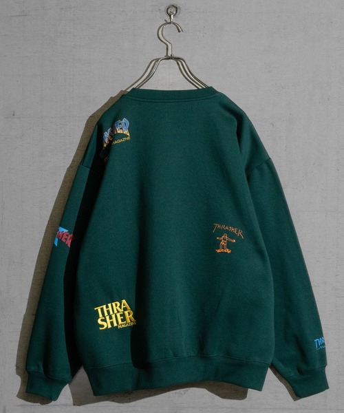 【at】〔THRASHER/スラッシャー〕裏起毛 総柄プリント＆刺繍 クルーネック ビッグスウェット（スウェット）｜THRASHER（スラッシャー）