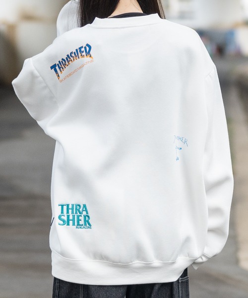 【at】〔THRASHER/スラッシャー〕裏起毛 総柄プリント＆刺繍 クルーネック ビッグスウェット（スウェット）｜THRASHER（スラッシャー）