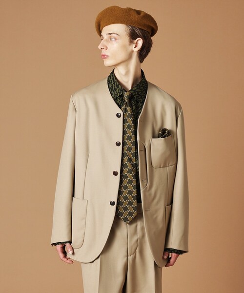 【受注生産品番】40ct&525 ノーカラージャケット セール】ギャバジン ノーカラージャケット（テーラード