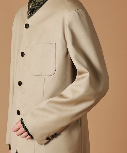【受注生産品番】40ct&525 ノーカラージャケット セール】ギャバジン ノーカラージャケット（テーラード