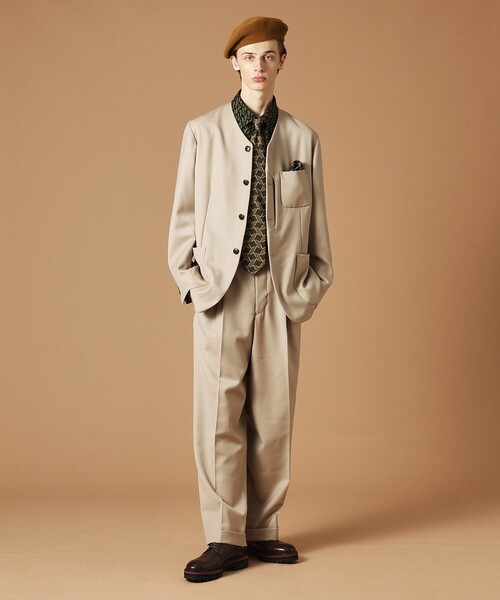 【受注生産品番】40ct&525 ノーカラージャケット セール】ギャバジン ノーカラージャケット（テーラード