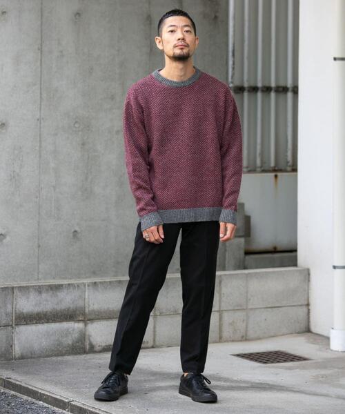 セール】『XLサイズあり』ヘリンボーン柄クルーネックニット（ニット