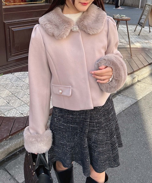 INGNI（イング）の「4WAYビジューボタンショートコート（その他アウター・レディース・オフホワイト/ピンク/ブラック・M）」の19枚目の写真