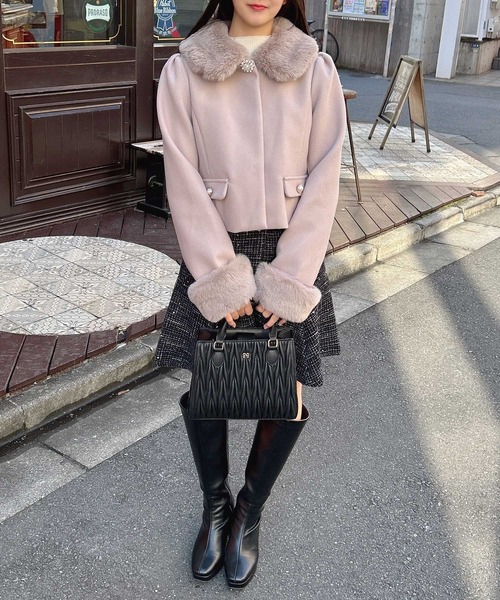 INGNI（イング）の「4WAYビジューボタンショートコート（その他アウター・レディース・オフホワイト/ピンク/ブラック・M）」の21枚目の写真