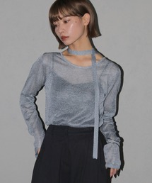 【cheriella】ボウタイラメシアーニット BOWTIE LAME SHEER KNIT