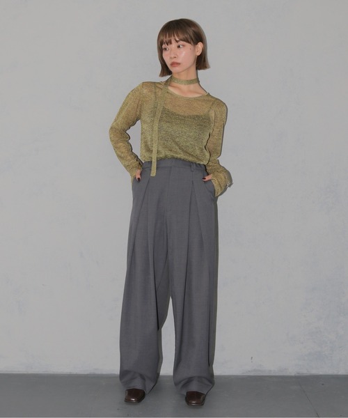 cheriella(シェリエラ)の「【cheriella】ボウタイラメシアーニット BOWTIE LAME SHEER KNIT(ニット/セーター・レディース・チャコール/マスタード/ライトブルー・M)」の16枚目の写真