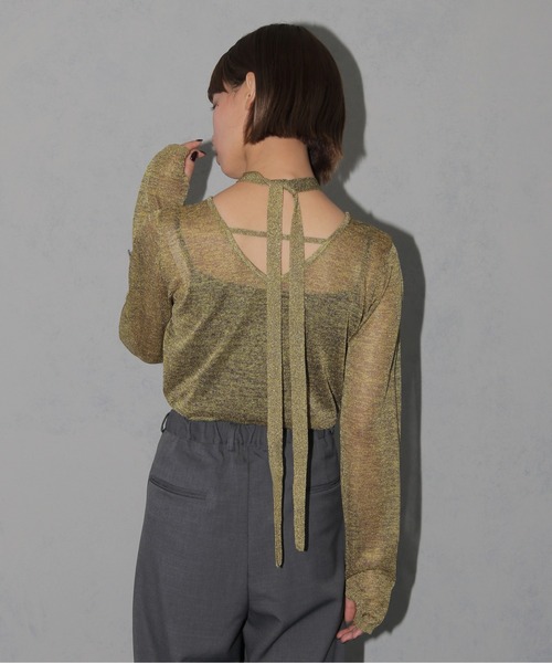cheriella(シェリエラ)の「【cheriella】ボウタイラメシアーニット BOWTIE LAME SHEER KNIT(ニット/セーター・レディース・チャコール/マスタード/ライトブルー・M)」の14枚目の写真