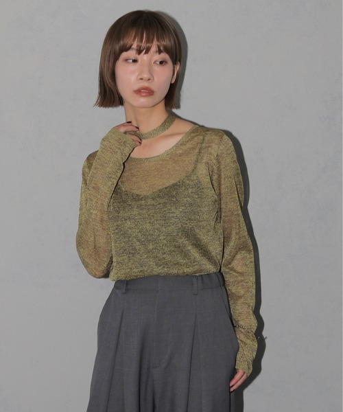 cheriella(シェリエラ)の「【cheriella】ボウタイラメシアーニット BOWTIE LAME SHEER KNIT(ニット/セーター・レディース・チャコール/マスタード/ライトブルー・M)」の9枚目の写真