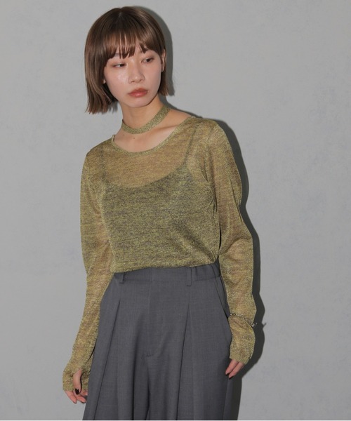 cheriella(シェリエラ)の「【cheriella】ボウタイラメシアーニット BOWTIE LAME SHEER KNIT(ニット/セーター・レディース・チャコール/マスタード/ライトブルー・M)」の10枚目の写真