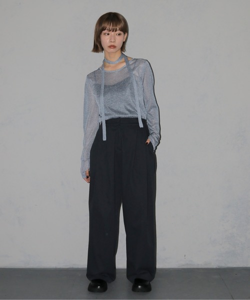 cheriella(シェリエラ)の「【cheriella】ボウタイラメシアーニット BOWTIE LAME SHEER KNIT(ニット/セーター・レディース・チャコール/マスタード/ライトブルー・M)」の6枚目の写真