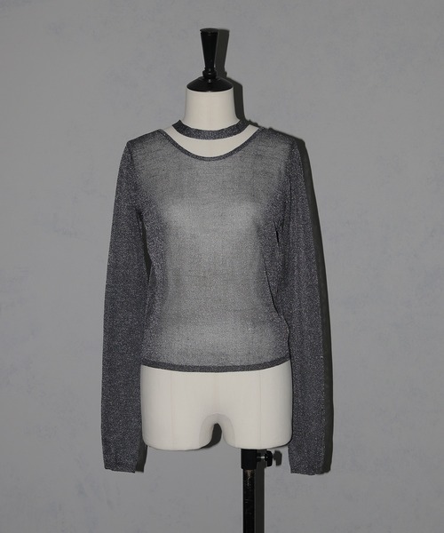 cheriella(シェリエラ)の「【cheriella】ボウタイラメシアーニット BOWTIE LAME SHEER KNIT(ニット/セーター・レディース・チャコール/マスタード/ライトブルー・M)」の18枚目の写真