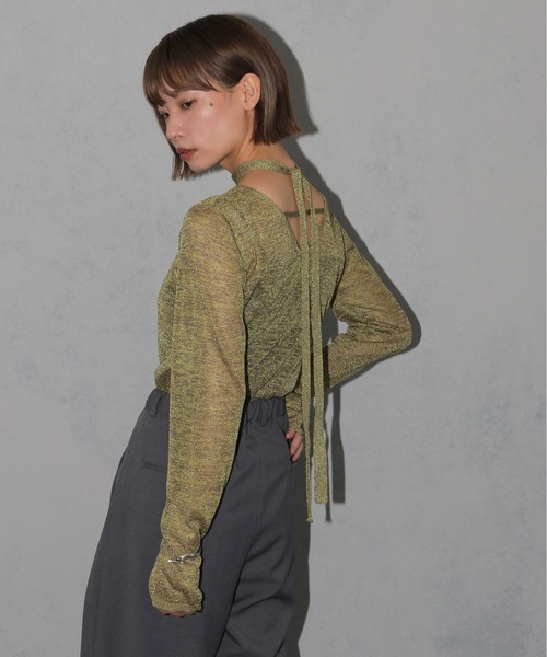 cheriella(シェリエラ)の「【cheriella】ボウタイラメシアーニット BOWTIE LAME SHEER KNIT(ニット/セーター・レディース・チャコール/マスタード/ライトブルー・M)」の13枚目の写真