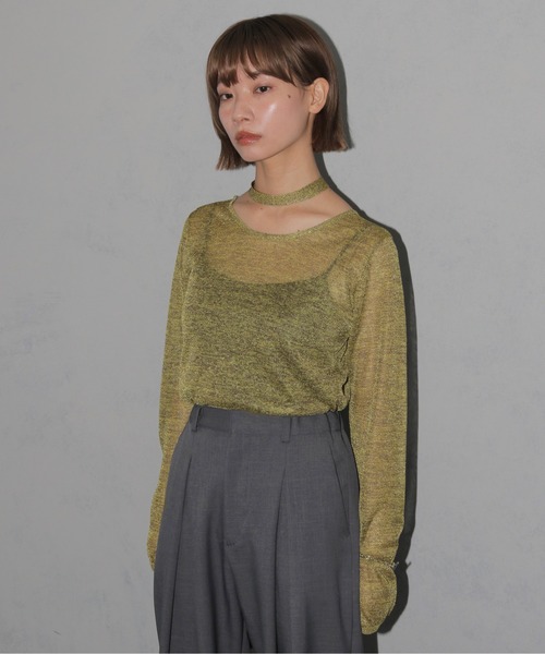cheriella(シェリエラ)の「【cheriella】ボウタイラメシアーニット BOWTIE LAME SHEER KNIT(ニット/セーター・レディース・チャコール/マスタード/ライトブルー・M)」の12枚目の写真