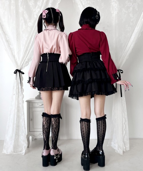 DearMyLove（ディアマイラブ）の「レースアップフリル襟ブラウス（シャツ/ブラウス・レディース・ベビーピンク/ブラック/ボルドー/ホワイト・MEDIUM/LARGE/LL/3L）」の10枚目の写真
