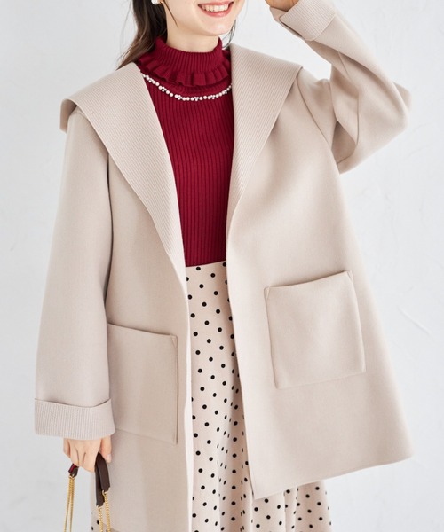 tocco closet(トッコ クローゼット)の「ポケット付きダブルフェイスフードコーディガン(カーディガン/ボレロ・レディース・ブラック/アイボリー/ベージュ・M)」の3枚目の写真