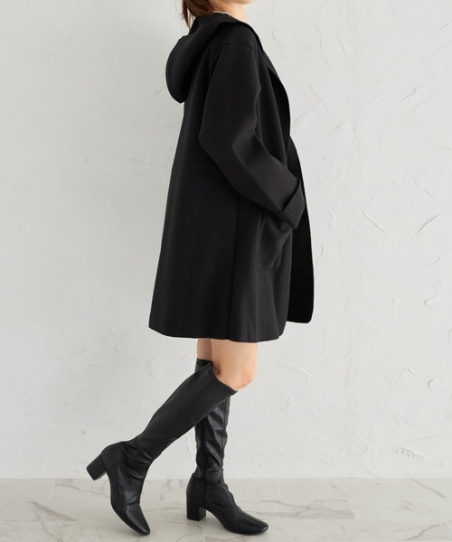 tocco closet(トッコ クローゼット)の「ポケット付きダブルフェイスフードコーディガン(カーディガン/ボレロ・レディース・ブラック/アイボリー/ベージュ・M)」の14枚目の写真