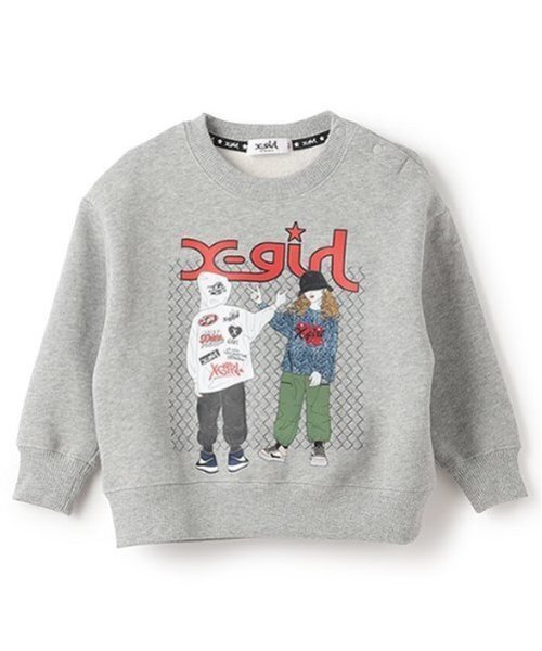 X-girl Stages（エックスガールステージス）の「ガールイラストトレーナー（スウェット・キッズ・トップグレー/ブラック・80ｃｍ/90cm/100cm/110cm/120cm/130cm/140cm）」の3枚目の写真