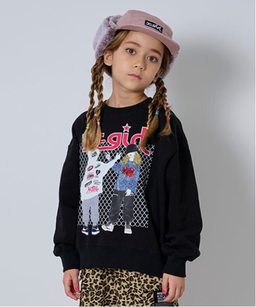 X-girl Stages（エックスガールステージス）の「ガールイラストトレーナー（スウェット・キッズ・トップグレー/ブラック・80ｃｍ/90cm/100cm/110cm/120cm/130cm/140cm）」の14枚目の写真
