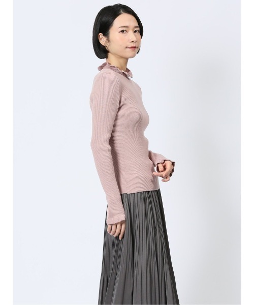 MARBLE WALTS（マーブルワルツ）の「【ストレッチ ハンドウォッシャブル 】MARBLE WALTS フリルネック リブニットプルオーバー（ニット/セーター・レディース・ホワイト/ブラック/ピンク系その他・MEDIUM/LARGE）」の5枚目の写真