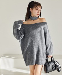 one after another NICE CLAUP | チョーカー付きオフショルニットワンピース(ワンピース)