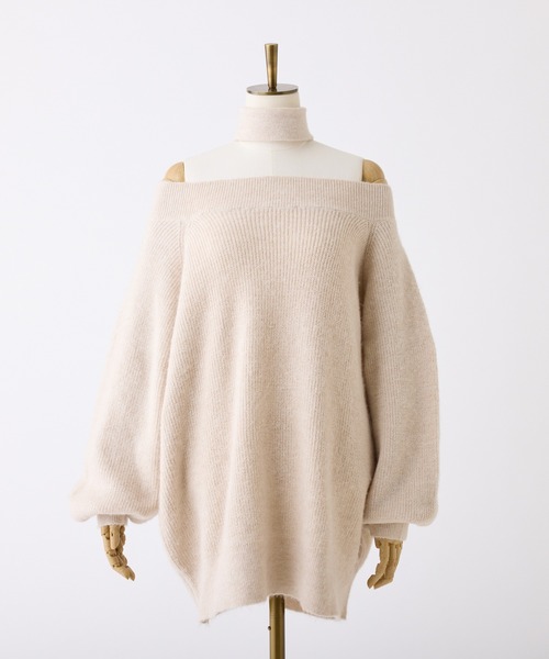 one after another NICE CLAUP(ワンアフターアナザーナイスクラップ)の「チョーカー付きオフショルニットワンピース(ワンピース・レディース・オフホワイト/ピンク/チャコールグレー/ベージュ・FREE)」の22枚目の写真