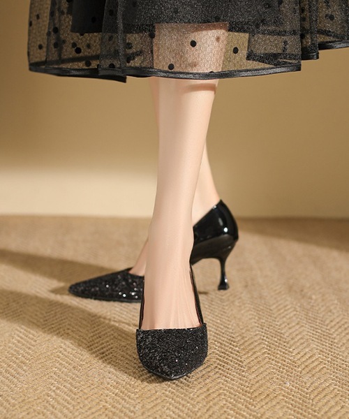 Lace Ladies(レースレディース)の「グリッター ドッキング エナメル調 ハイヒール パンプス(パンプス・レディース・ベージュ/ブラック・22.5cm/23cm/23.5cm/24cm/24.5cm/25cm)」の3枚目の写真