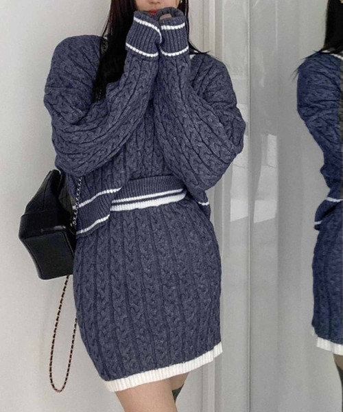 セール】ケーブル編みニット＆タイトスカート セットアップ