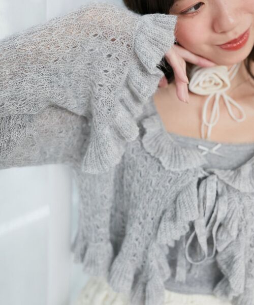 MAJESTIC LEGON（マジェスティックレゴン）の「フリルカーデ×リボンインナーセット（カーディガン/ボレロ・レディース・グレー/アイボリー/レッド/ピンク/イエロー・MEDIUM）」の3枚目の写真